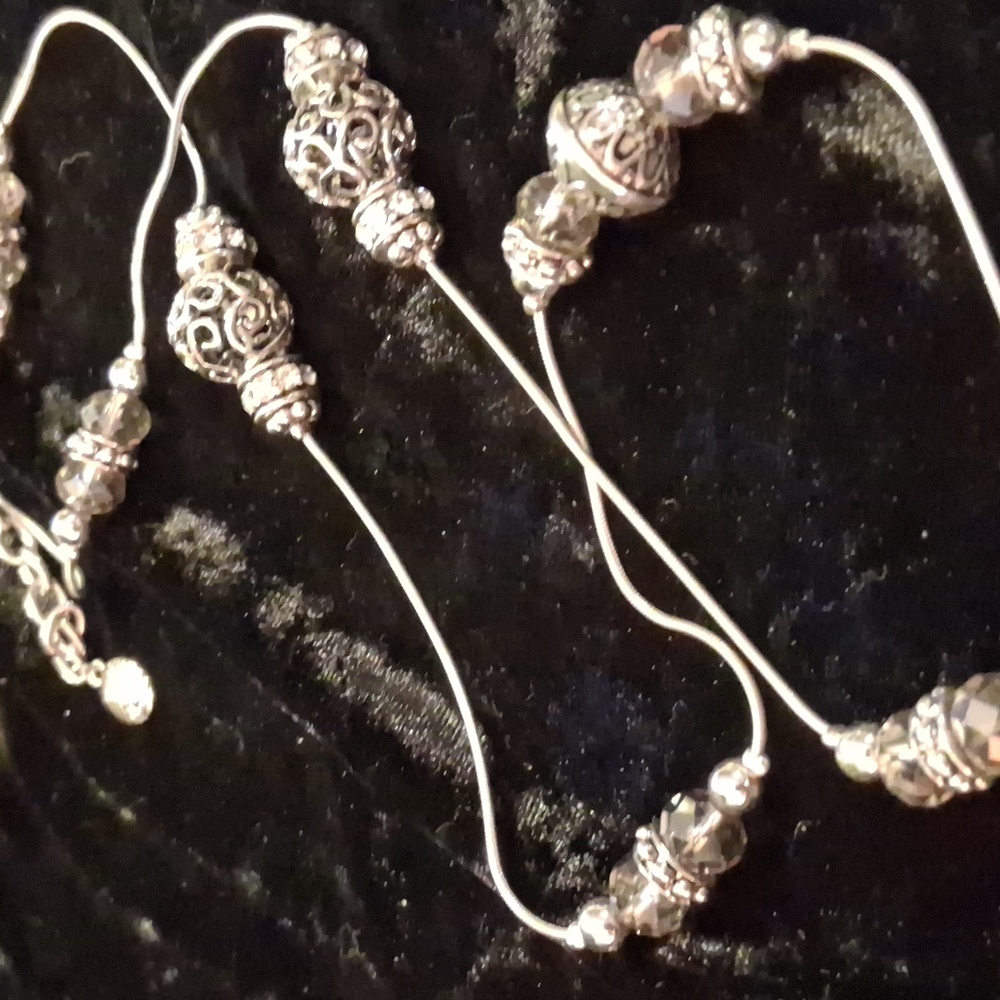 Brighton Snake Chain With Filegree Silver Beaded & Crystal Necklace 38 In L